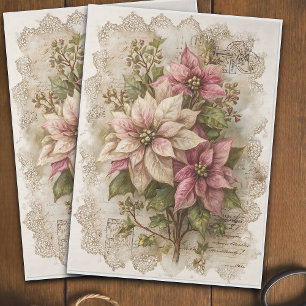 Vintage Pink Poinsettia Christmhristmas Decoupage Tissue Paper