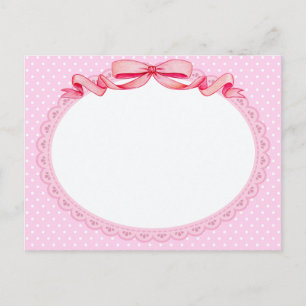 Vintage Pink Polka Dot Scalloped Frame with Bow Postcard