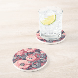 Vintage Pink Poppies Floral Coaster
