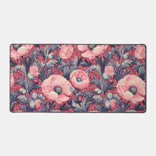 Vintage Pink Poppies Floral Desk Mat