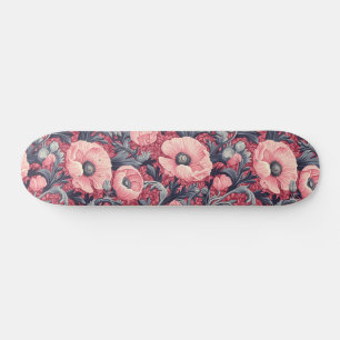 Vintage Pink Poppies Floral  Skateboard
