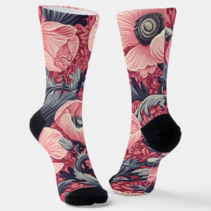 Vintage Pink Poppies Floral Socks