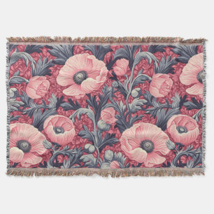 Vintage Pink Poppies Floral Throw Blanket