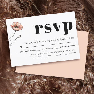 Vintage Pink poppies wildflowers floral wedding RSVP Card