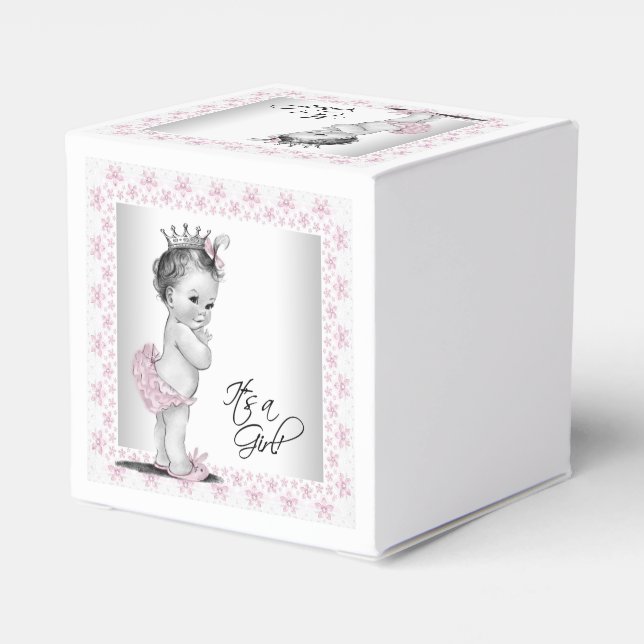 Vintage Pink Princess Baby Shower Favour Box (Back Side)