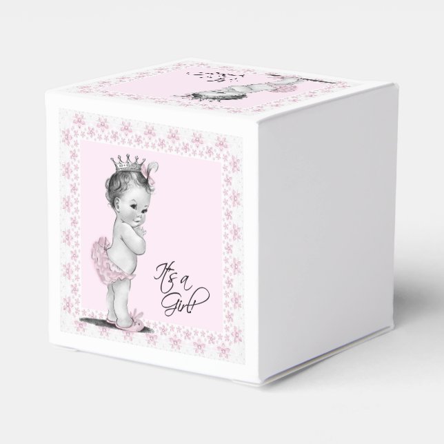 Vintage Pink Princess Baby Shower Favour Box (Back Side)