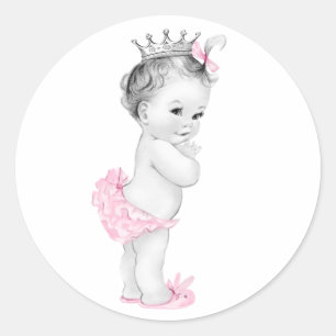Vintage Pink Princess Baby Shower Stickers