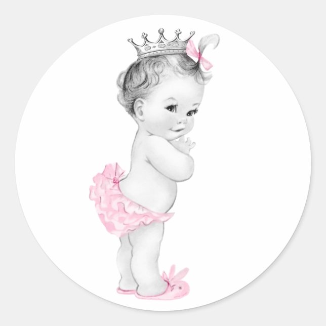 Vintage Pink Princess Baby Shower Stickers (Front)