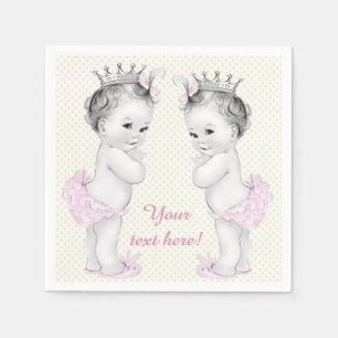 Vintage Pink Princess Twin Baby Girl Shower Napkin