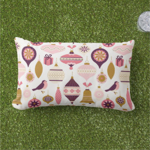 Vintage Pink Purple Gold Christmas Ornaments Lumbar Cushion
