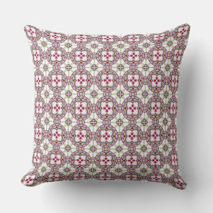 Vintage Pink Red Barcelona Tile Flower Ribbon Cushion