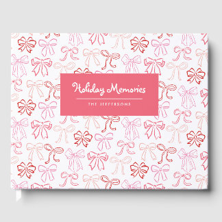 Vintage Pink Red Bows Personalised Holiday Card Guest Book