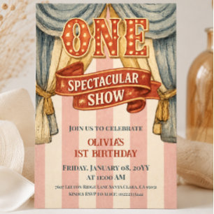 Vintage Pink Red Circus First Birthday Invitation