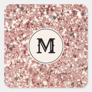 Vintage Pink Red Grey Terrazzo Retro Pattern Square Sticker