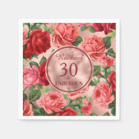 Vintage Pink Red Roses 30 and Fabulous Birthday