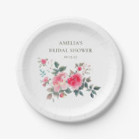 Vintage Pink Red Roses Watercolor Bridal Shower