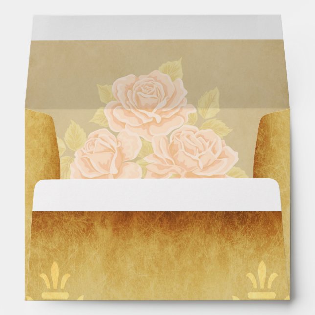 Vintage pink romantic roses with golden fleurdelis envelope (Back (Bottom))
