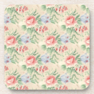 Vintage Pink Rose and Blue Flower Pattern Coaster