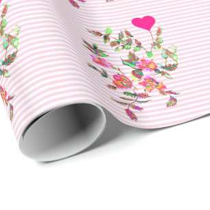 Vintage pink rose and Hearts Wrapping Paper