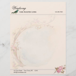 Vintage Pink Rose and Robin Wedding Business Personalized Letterhead