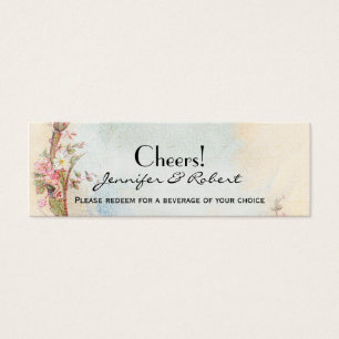 Vintage Pink Rose and Robin Wedding Drink Tickets