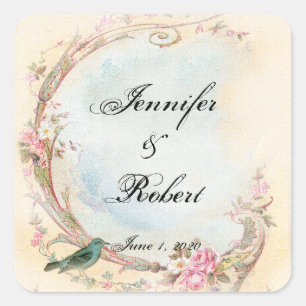 Vintage Pink Rose and Robin Wedding Envelope Seal