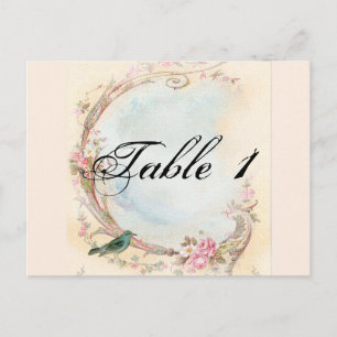 Vintage Pink Rose and Robin Wedding Table Number Postcard