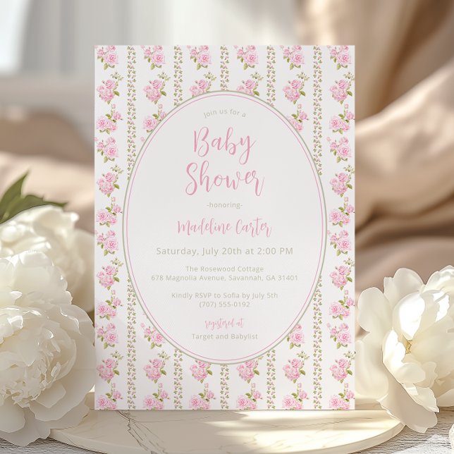Vintage Pink Rose Baby Shower  Invitation (Creator Uploaded)