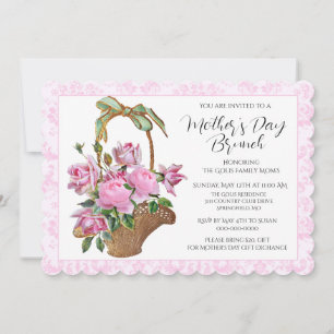 Vintage Pink Rose Basket Mother's Day Brunch  Invitation