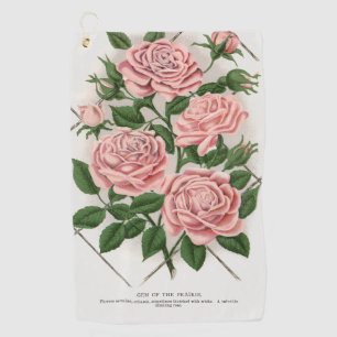 Vintage Pink Rose Botanical Cottagecore Art Golf Towel