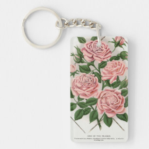 Vintage Pink Rose Botanical Cottagecore Art Key Ring