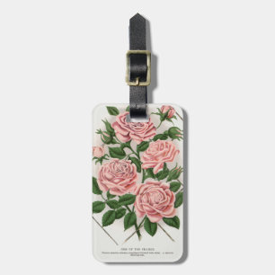 Vintage Pink Rose Botanical Cottagecore Art Luggage Tag