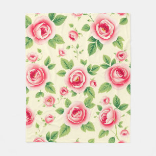 Vintage Pink Rose Bouquet Pastel Floral Chintz Fleece Blanket