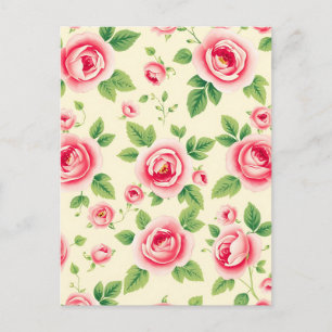 Vintage Pink Rose Bouquet Pastel Floral Chintz Postcard
