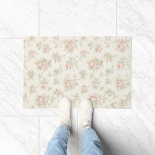 Vintage Pink Rose Cottagecore Floral Pattern Doormat