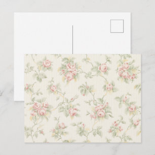 Vintage Pink Rose Cottagecore Floral Pattern Postcard