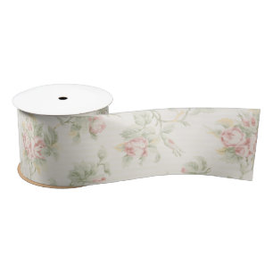 Vintage Pink Rose Cottagecore Floral Pattern Satin Ribbon