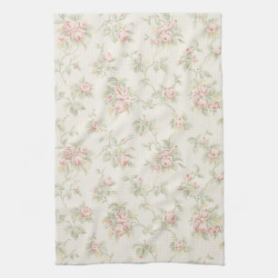Vintage Pink Rose Cottagecore Floral Pattern Tea Towel