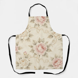 Vintage Pink Rose Damask Floral Pattern Apron