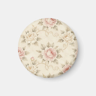 Vintage Pink Rose Damask Floral Pattern Magnet