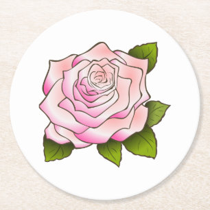 Vintage Pink Rose Drawing Round Paper Coaster