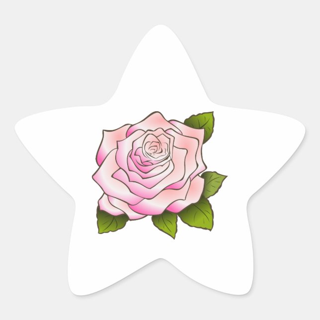 Vintage Pink Rose Drawing Star Sticker (Front)