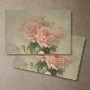 Vintage Pink Rose Floral Bee Sage Leaves Decoupage Tissue Paper