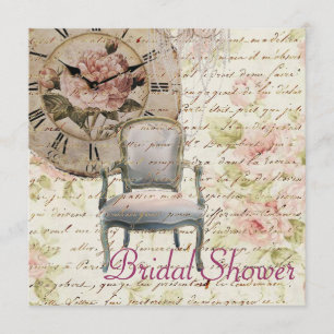 Vintage Pink Rose Floral Bridal Shower Invitation