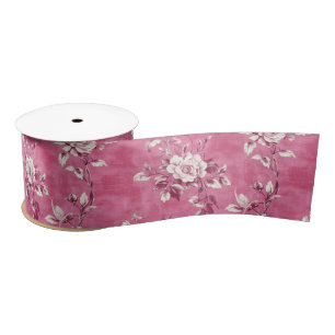 Vintage Pink Rose Floral Chinoiserie Decoupage Satin Ribbon