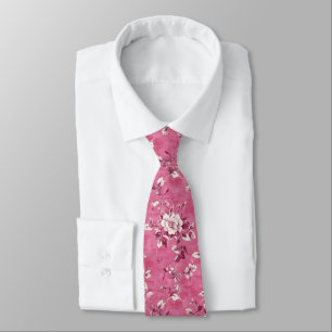 Vintage Pink Rose Floral Chinoiserie Tie