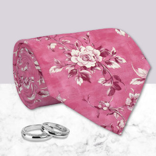 Vintage Pink Rose Floral Chinoiserie Tie