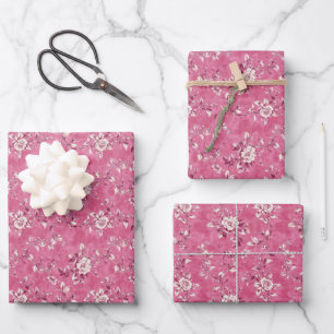 Vintage Pink Rose Floral Chinoiserie Wrapping Paper Sheet