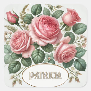 Vintage Pink Rose Floral Elegant Square Sticker