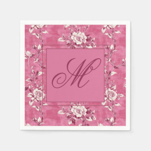 Vintage Pink Rose Floral Monogram Napkin